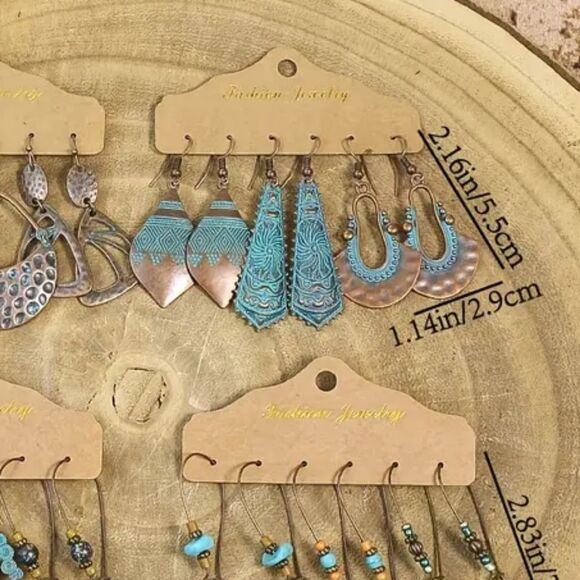 BRONZE copper turquoise boho earring bundle - Picture 5 of 6